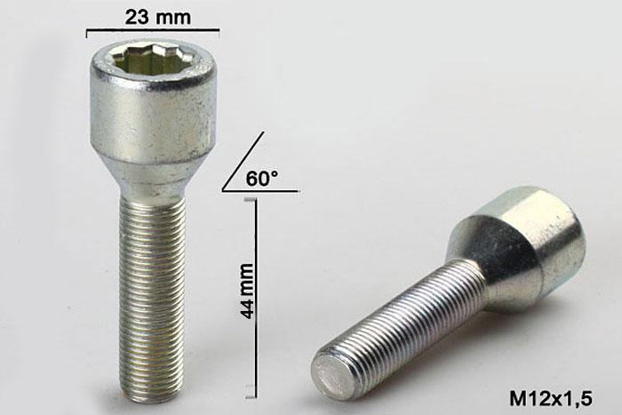 M12x1,5, Wielbout conisch inbus, Draadlengte 44mm, 23mm kopdiameter